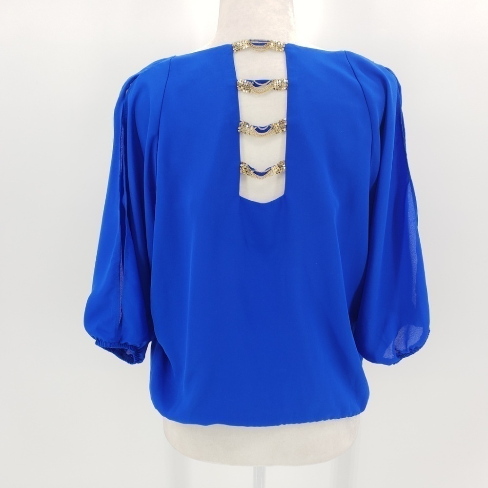 XOXO Royal Blue & Silver Blouse Top Small - Picture 2 of 8